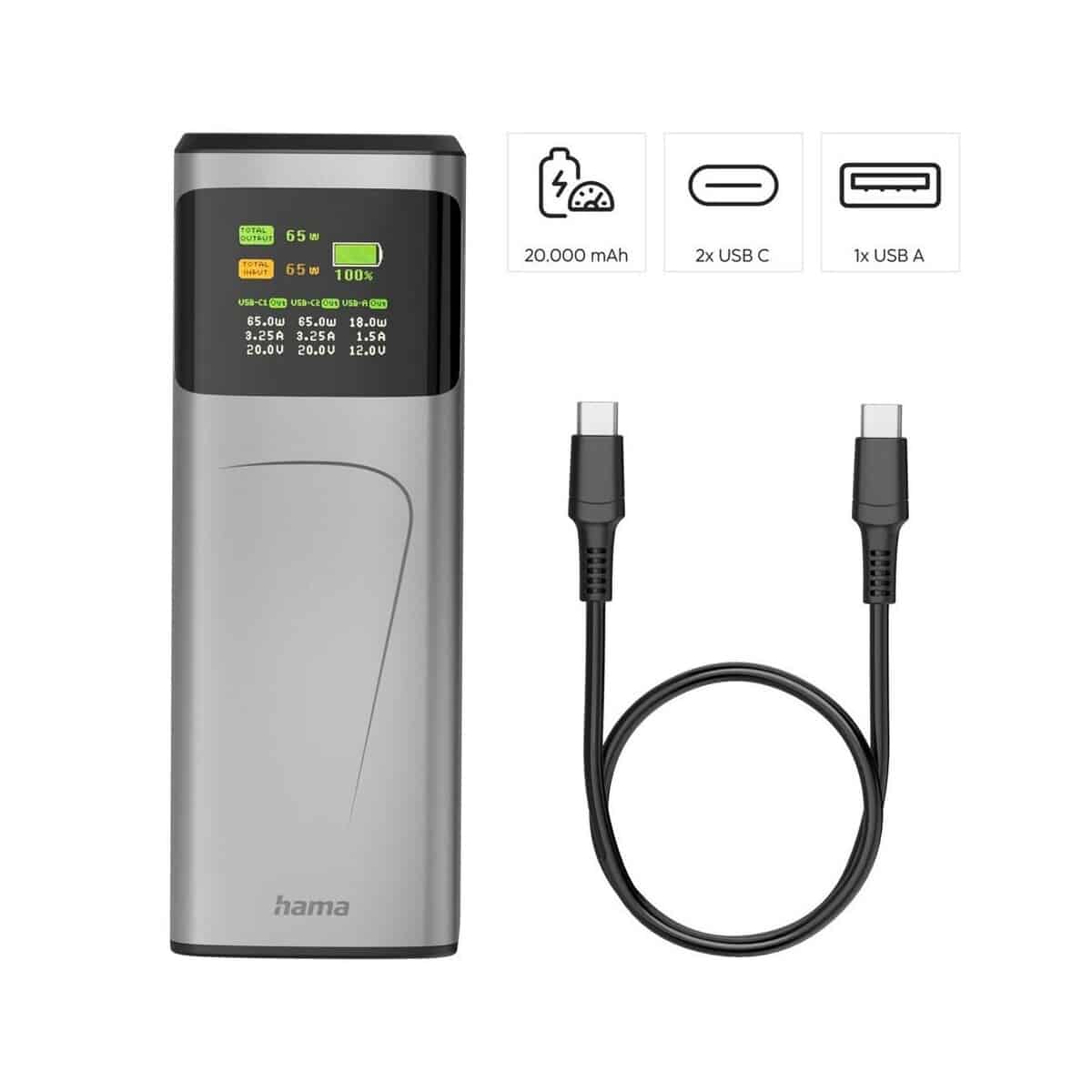 Powerbanki z logo – power bank 20000 mah hama high power 65w VH028-15_AAB01 Power bank 20000 mAh Hama High Power 65W VH028-15_AAB01