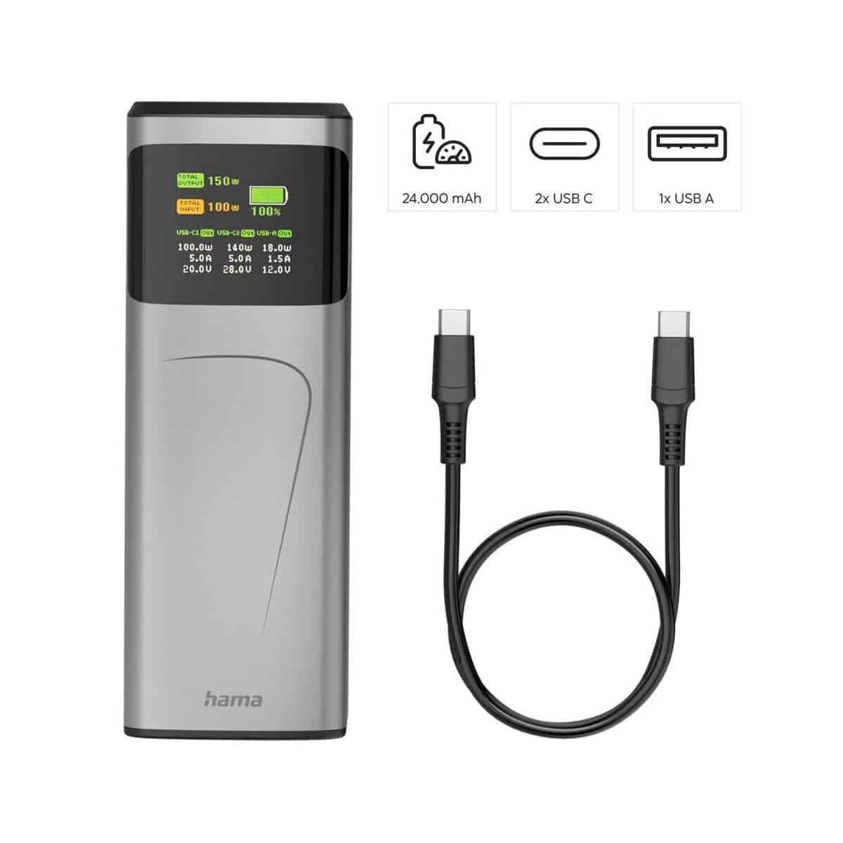 Powerbanki z logo – power bank 24000 mah hama high power 150w VH029-15_AAB01 Power bank 24000 mAh Hama High Power 150W VH029-15_AAB01