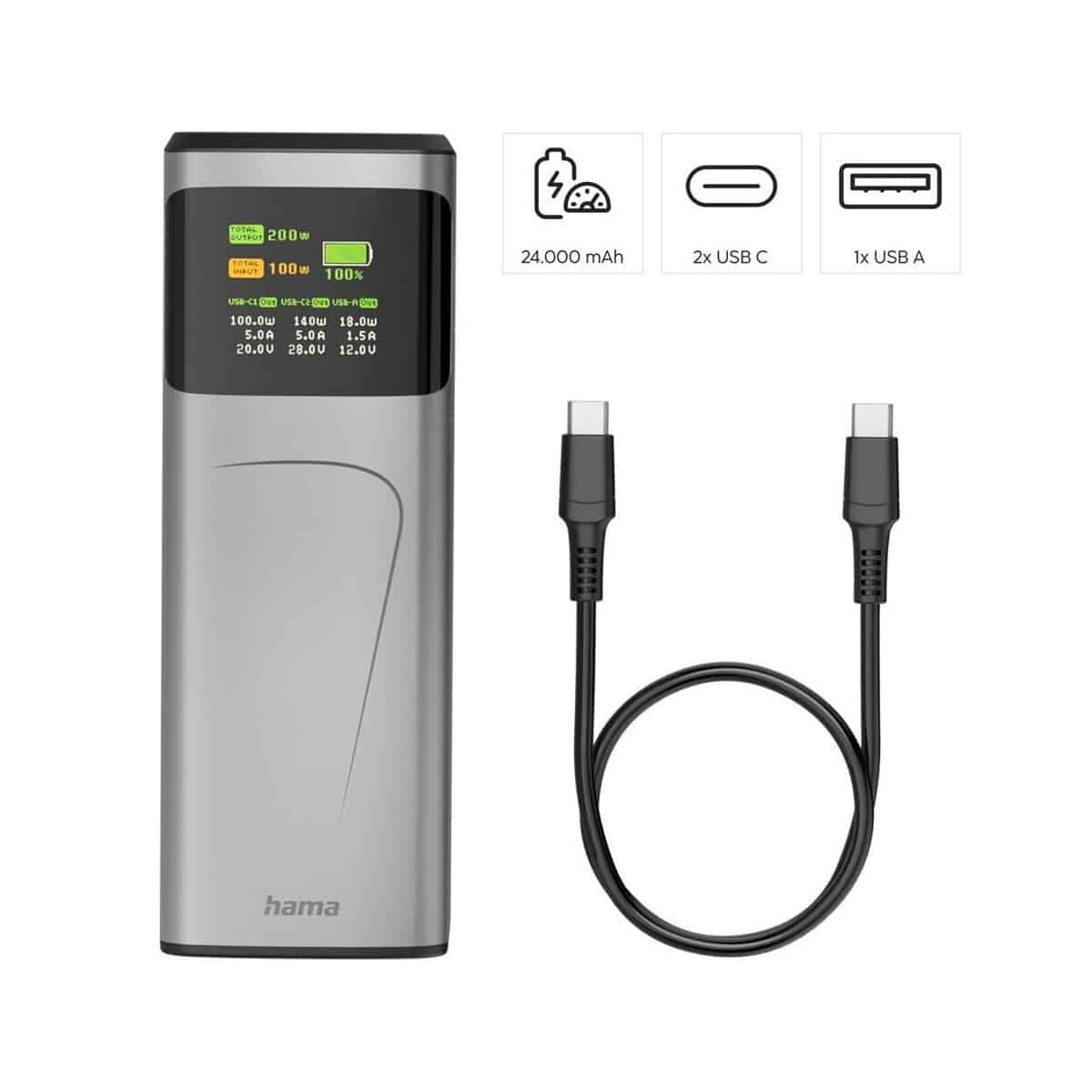 Powerbanki z logo – power bank 24000 mah hama high power 200w VH030-15_AAB01 Power bank 24000 mAh Hama High Power 200W VH030-15_AAB01