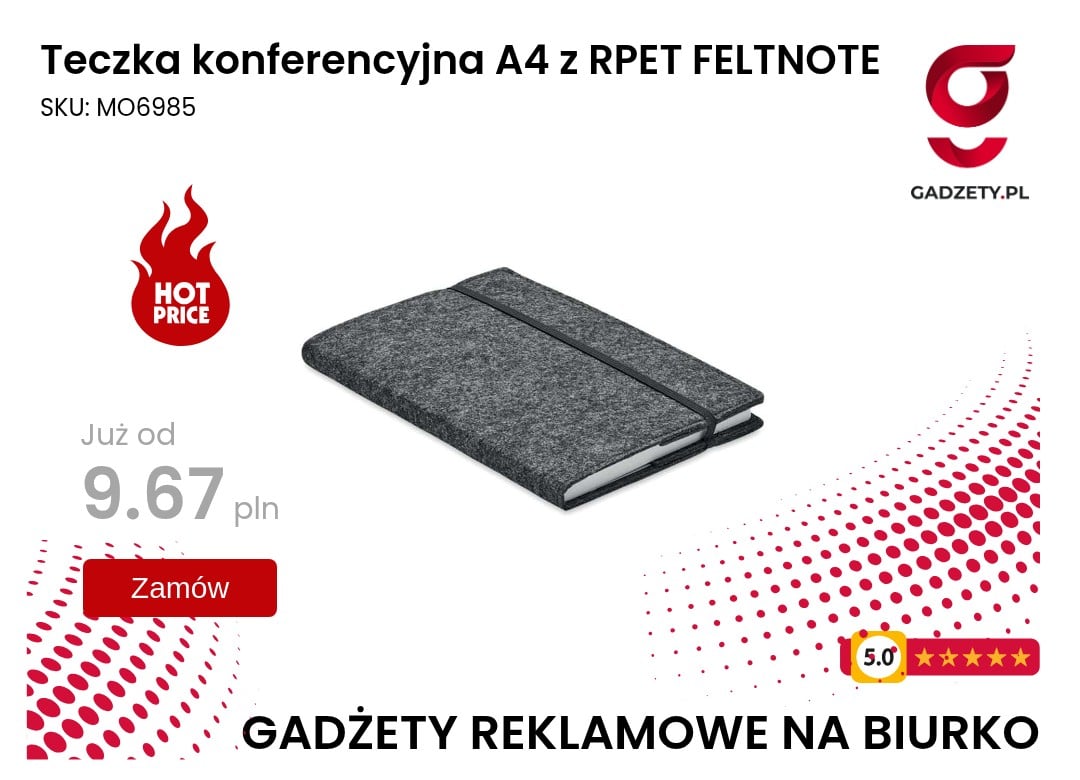 Teczka konferencyjna A4 z RPET FELTNOTE Teczka konferencyjna A4 wykonana z filcu RPET marki FELTNOTE
