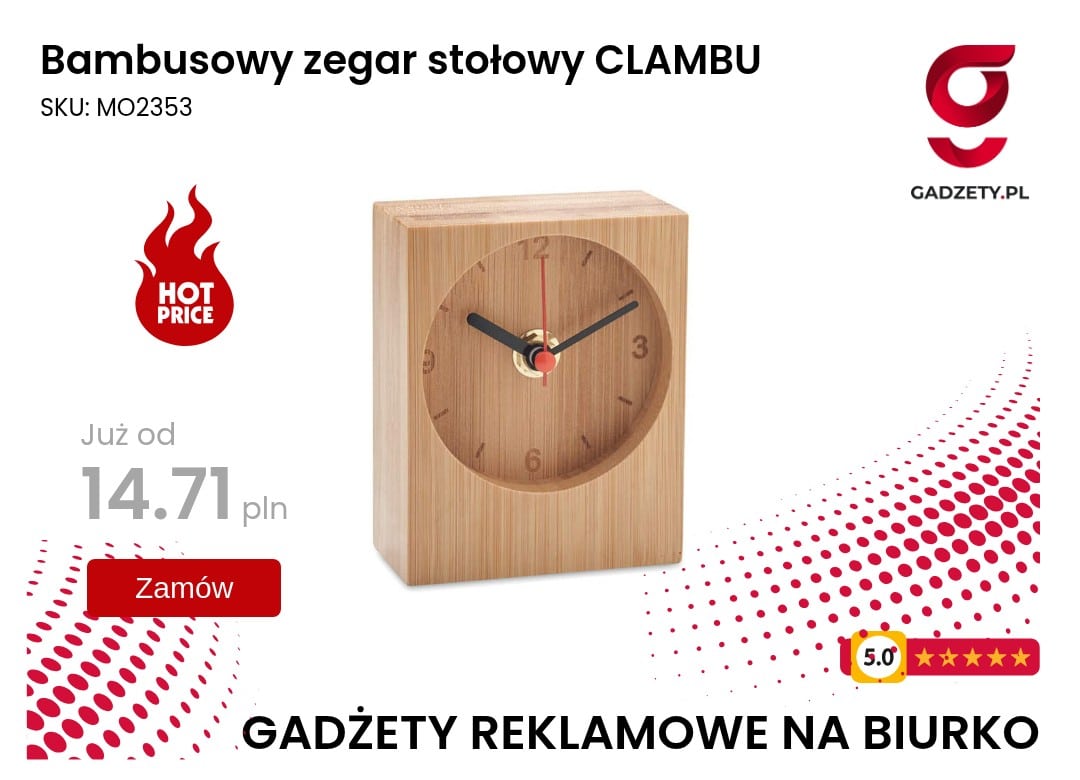 Bambusowy zegar stołowy CLAMBU Bambusowy zegar stołowy marki CLAMBU