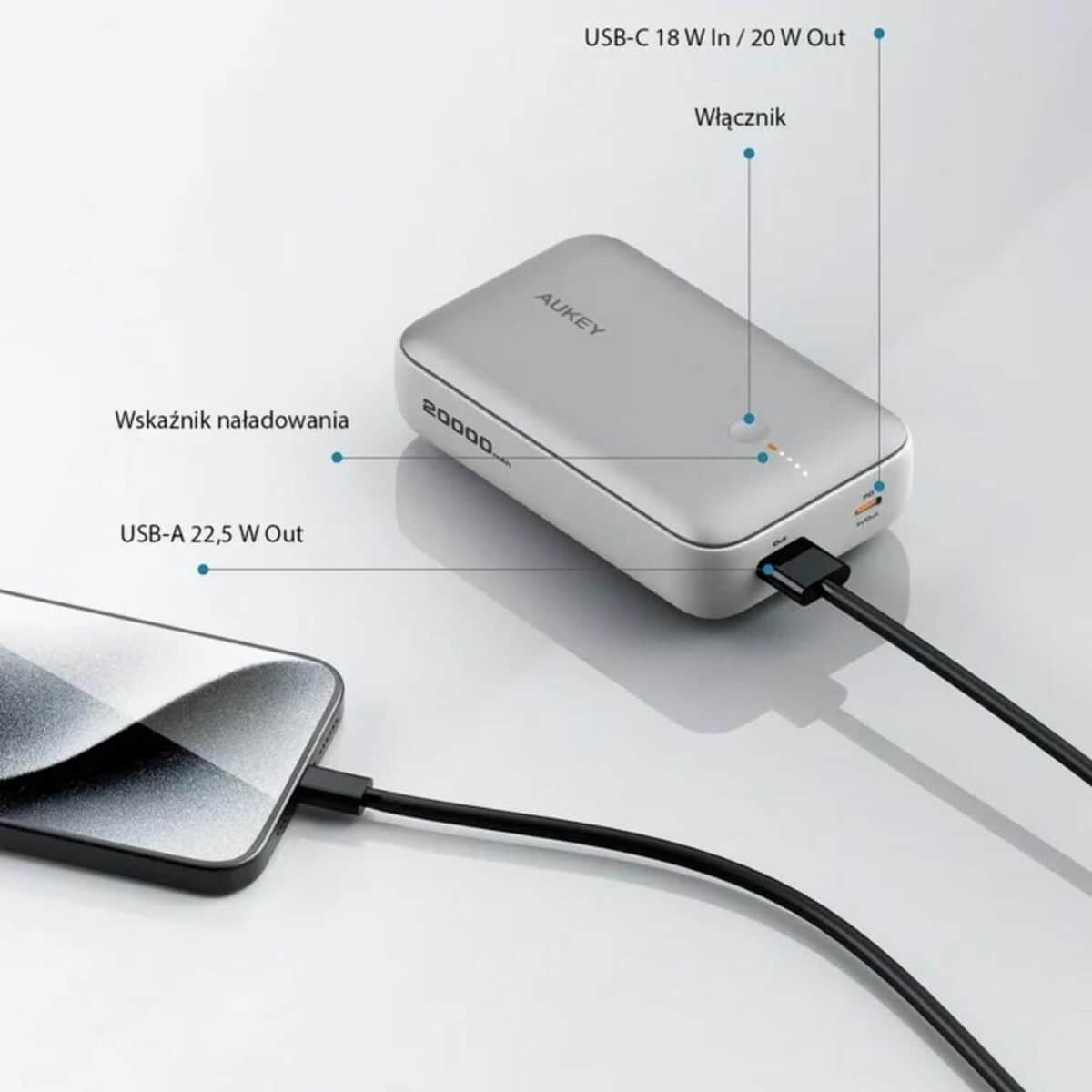 Powerbanki z logo – power bank 20000 mah aukey VAM14-32_ATM03 Power bank 20000 mAh Aukey VAM14-32_ATM03