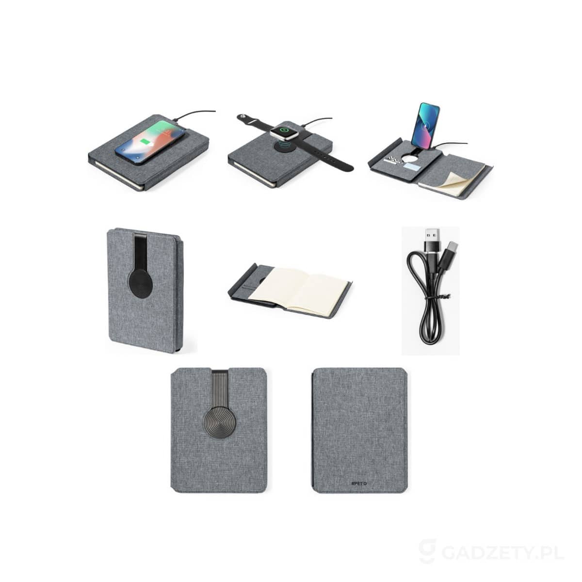 AXP-V1302-wariant-watermark Wielofunkcyjny notatnik RPET A5, magnetyczna ładowarka bezprzewodowa 10W, power bank 5000 mAh – zdjęcia produktu