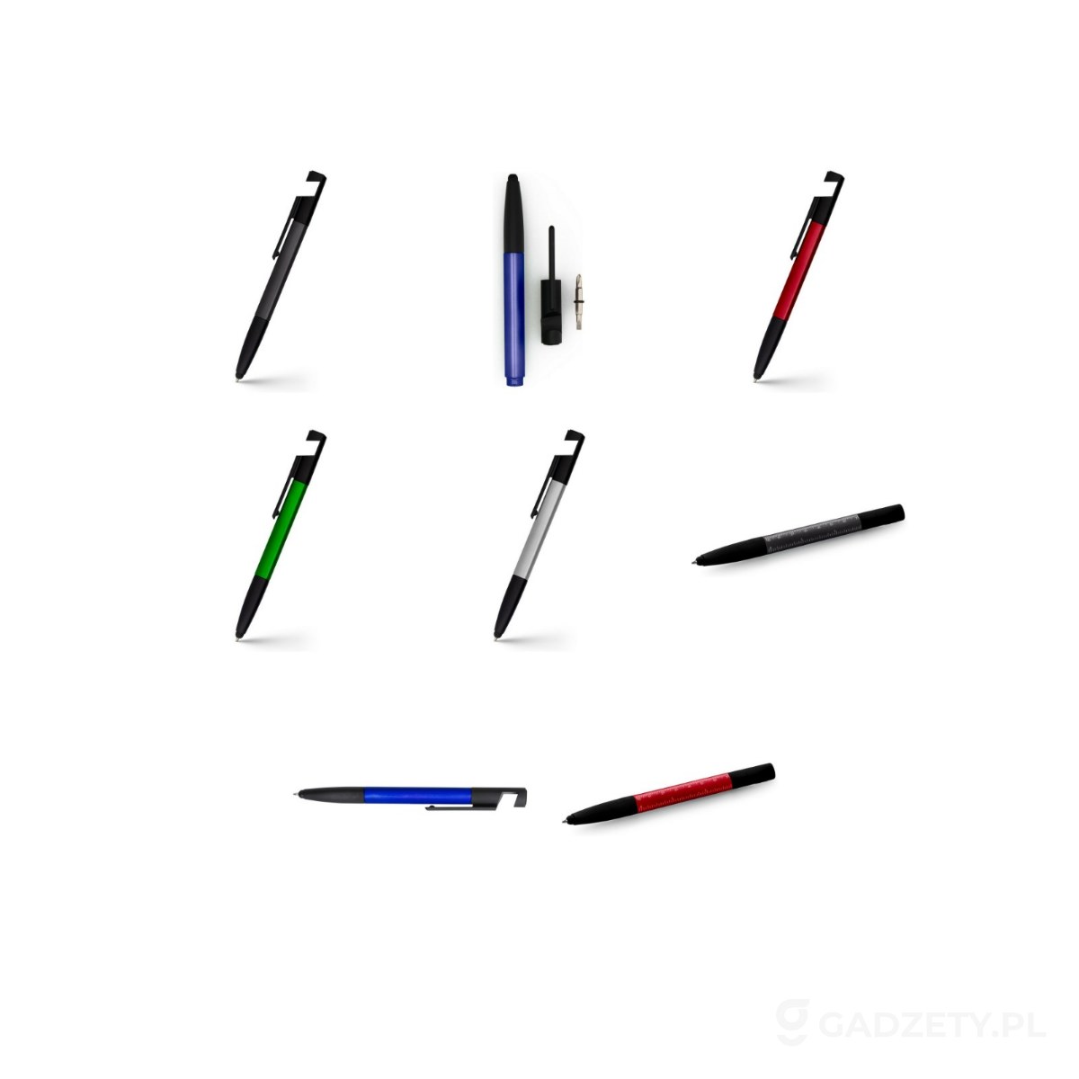 AXP-V1849-kolorow-watermark Długopis wielofunkcyjny, czyścik do ekranu, linijka, stojak na telefon, touch pen, śrubokręty – dostępne kolory