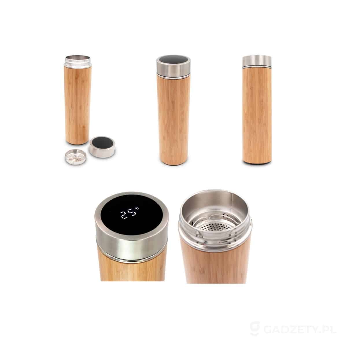 AXP-V4871-wariant-watermark Bambusowy termos 500 ml, posiada sitko zatrzymujące fusy oraz dotykowy cyfrowy wyświetlacz temperatury napojów | Georgia – zdjęcia produktu