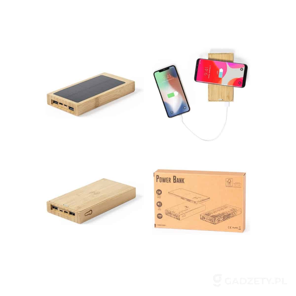 AXP-V8335-wariant-watermark Bambusowy bezprzewodowy power bank 10000 mAh, ładowarka bezprzewodowa 5W, ładowarka słoneczna – zdjęcia produktu