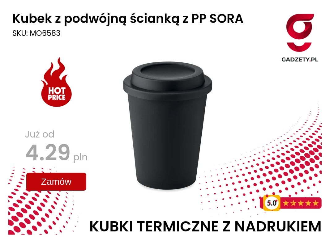 Kubek z podwójną ścianką z PP SORA Kubek SORA z podwójną ścianką wykonany z polipropylenu