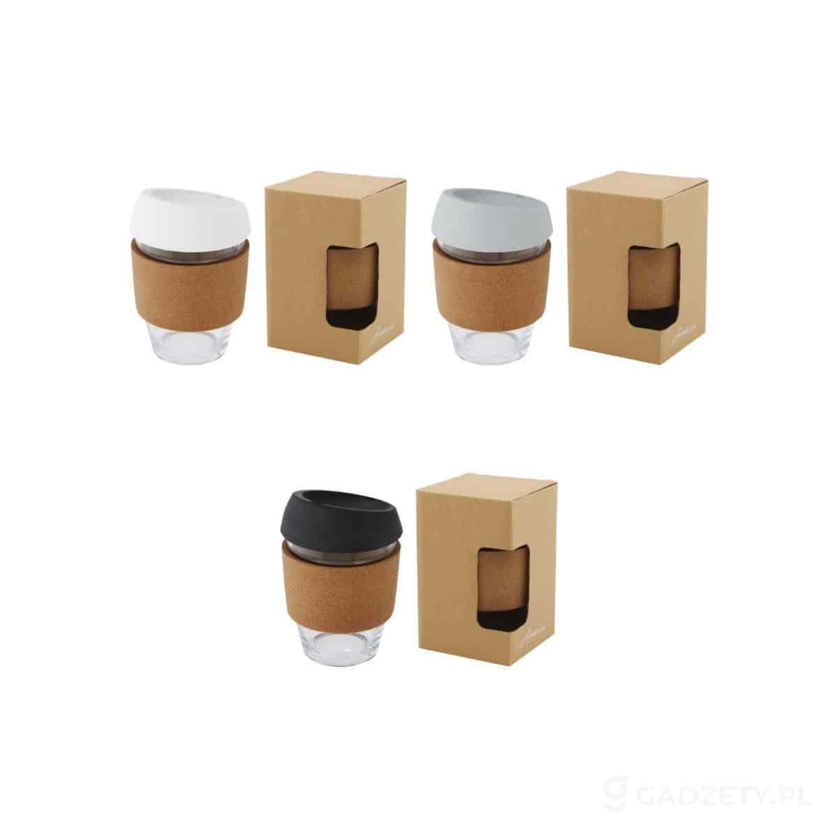 PFC-100665-kolorow-watermark Lidan Szklany kubek o pojemności 360 ml z korkowym uchwytem i silikonową pokrywką – dostępne kolory