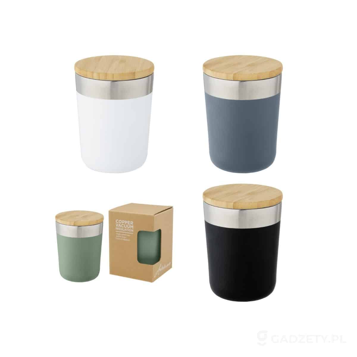 PFC-100670-kolorow-watermark Lagan Miedziany kubek ze stali nierdzewnej o pojemności 330 ml, izolowany próżniowo, z bambusową pokrywką – dostępne kolory