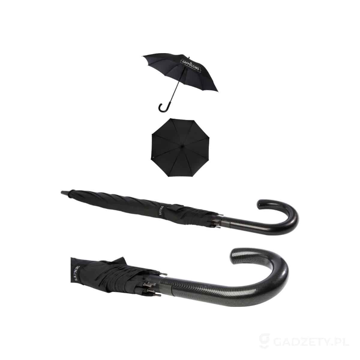 PFC-109413-wariant-watermark Fontana parasol z funkcją automatycznego otwierania, w optyce karbonowej i z przekrzywioną rączką o wymiarach 23