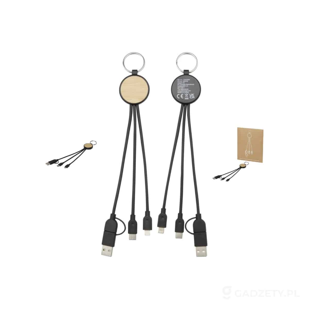 PFC-124325-wariant-watermark Tecta kabel do ładowania z tworzyw sztucznych pochodzących z recyklingu/bambusa 6 w 1 z brelokiem – zdjęcia produktu