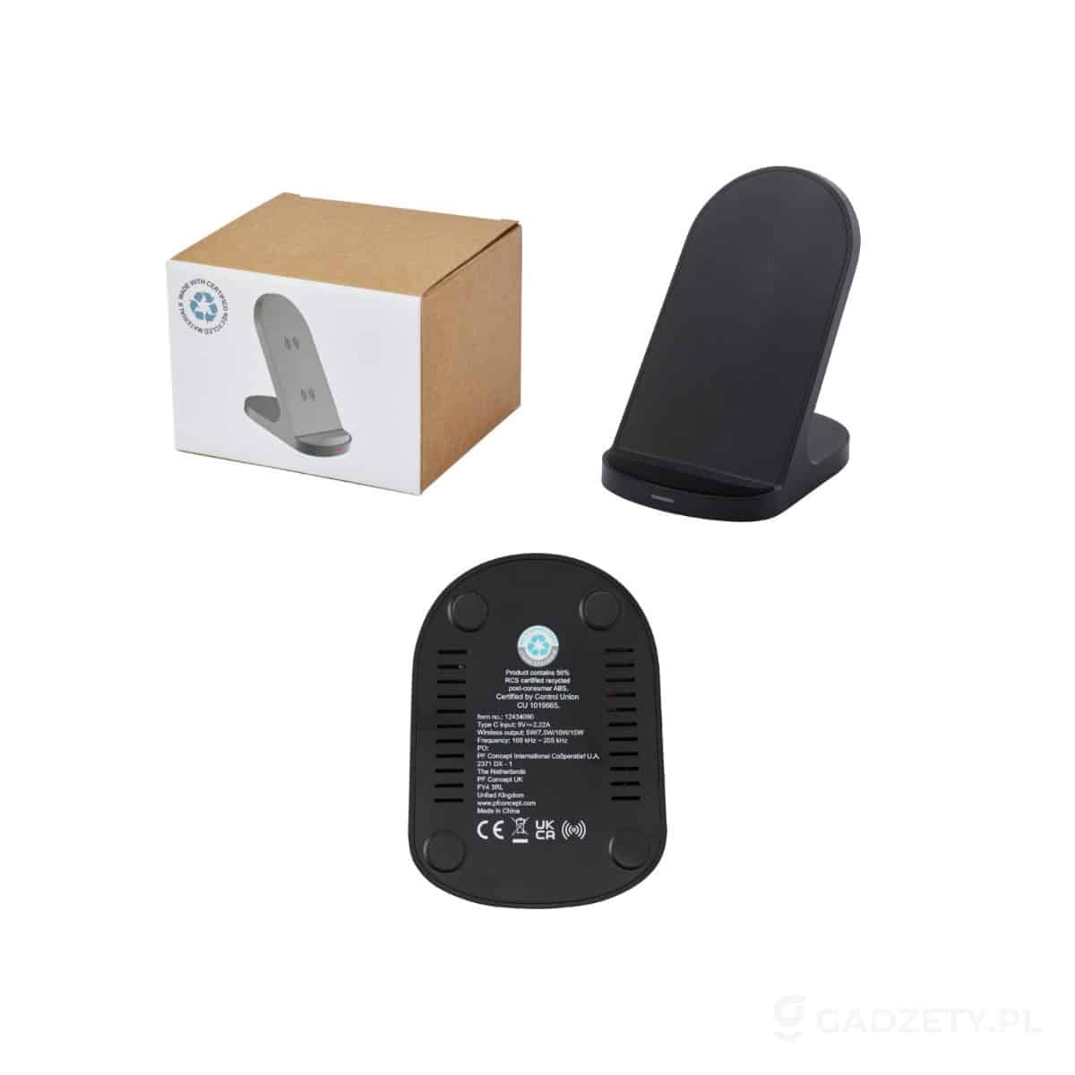PFC-124340-wariant-watermark Loop bezprzewodowa podstawka ładująca o mocy 15 W z podwójną cewką z tworzyw sztucznych pochodzących z recyklingu z certyfika – zdjęcia produktu