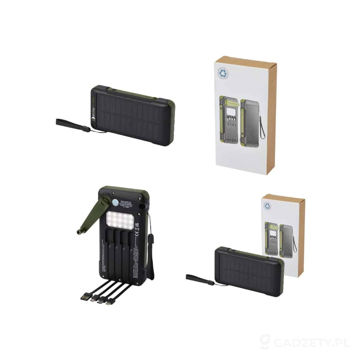 PFC-124346-wariant-watermark Soldy powerbank solarny o pojemności 10 000 mAh z dynamem wykonany z tworzyw sztucznych pochodzących z recyklingu z certyfika – zdjęcia produktu