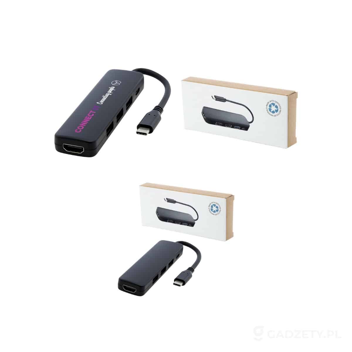 PFC-124368-wariant-watermark Loop adapter multimedialny USB 2.0-3.0 z portem HDMI wykonany z tworzyw sztucznych pochodzących z recyklingu z certyfikatem R – zdjęcia produktu