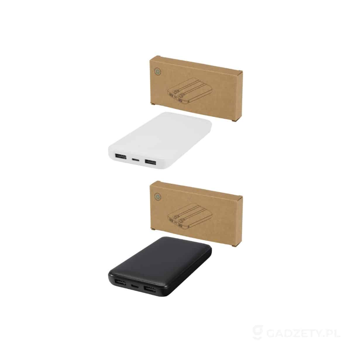 PFC-124459-kolorow-watermark Adhil powerbank o pojemności 10.000 mAh i mocy 10 W z tworzyw sztucznych pochodzących z recyklilngu z 2 wbudowanymi kablami – dostępne kolory