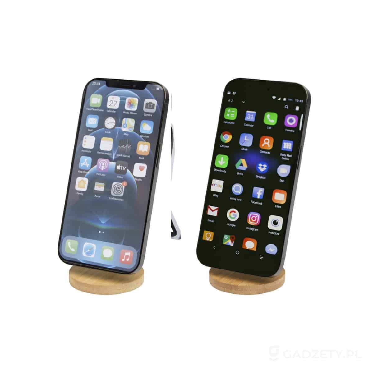 PFC-124463-kolorow-watermark Alcor składana podstawka na telefon z mocowaniem magnetycznym, wykonana z tworzyw sztucznych pochodzących z recyklingu z elementami bambusowymi – dostępne kolory