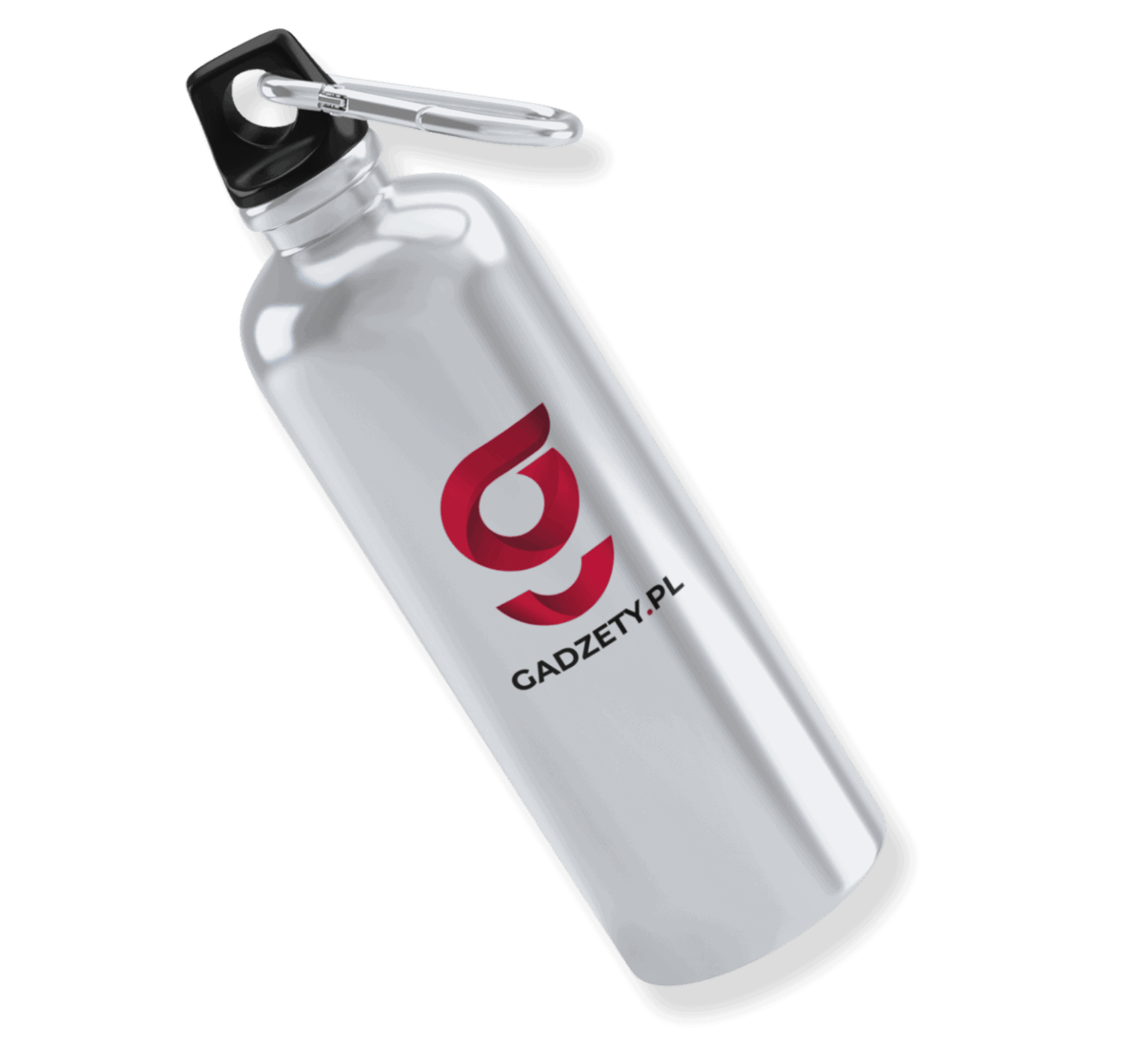 Grawerowany bidon z logo gadżety.pl, sportowe gadżety reklamowe na zamówienie, personalizowana butelka do napojów z nadrukiem.