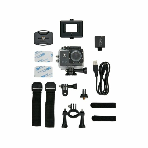 Kamera sportowa HD z 11 akcesoriami - czarny