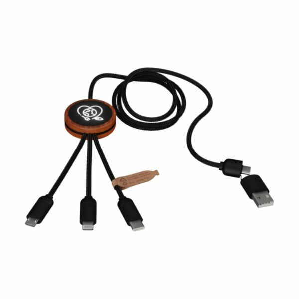 SCX.design C37 kabel do ładowania z podświetlanym logo 3-w-1 rPET i z okrągłą drewnianą obudową