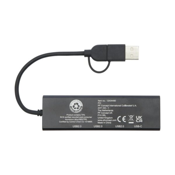 Rise hub USB 2.0 z aluminium pochodzącego z recyklingu z certyfikatem RCS