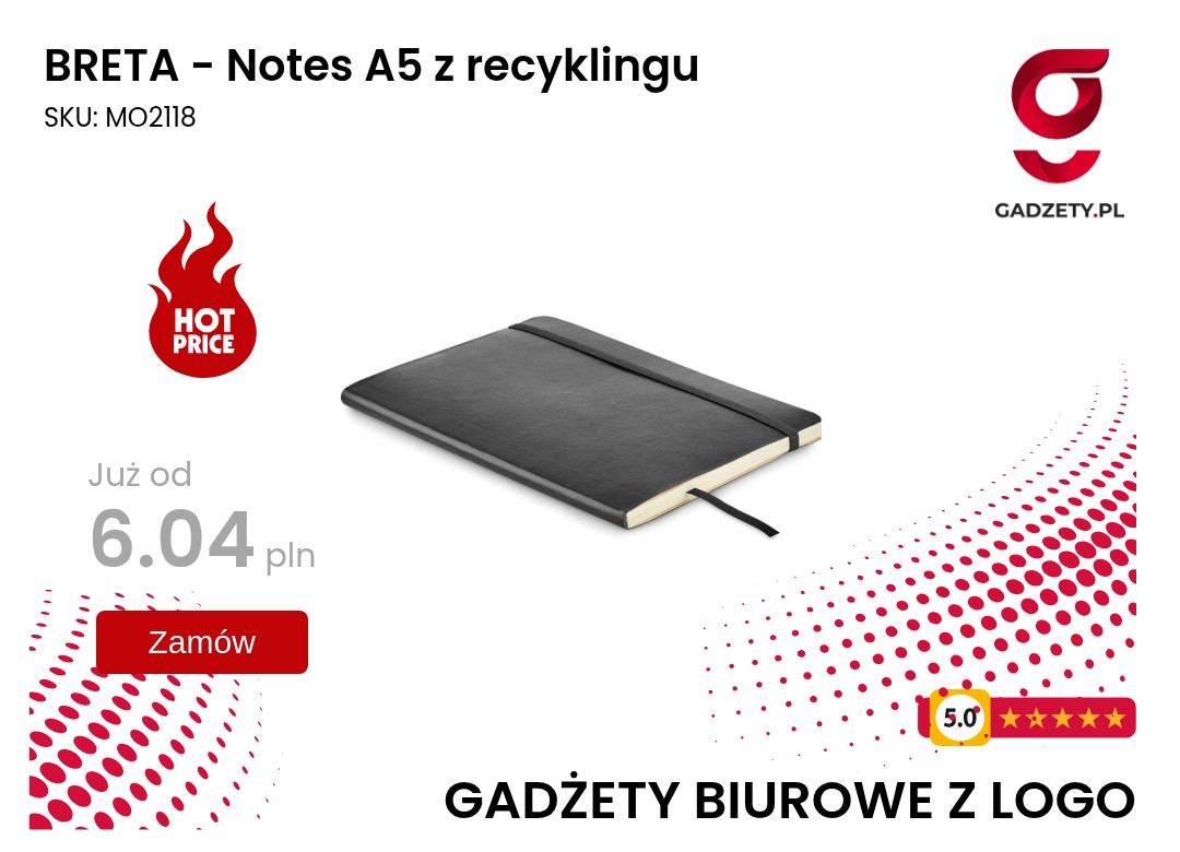 Eko notes A5 z recyklingu BRETA