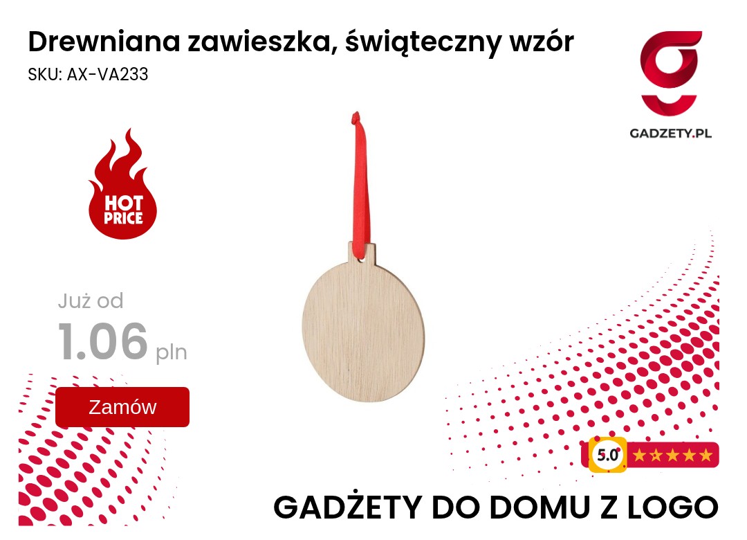 Drewniana zawieszka ze świątecznym wzorem